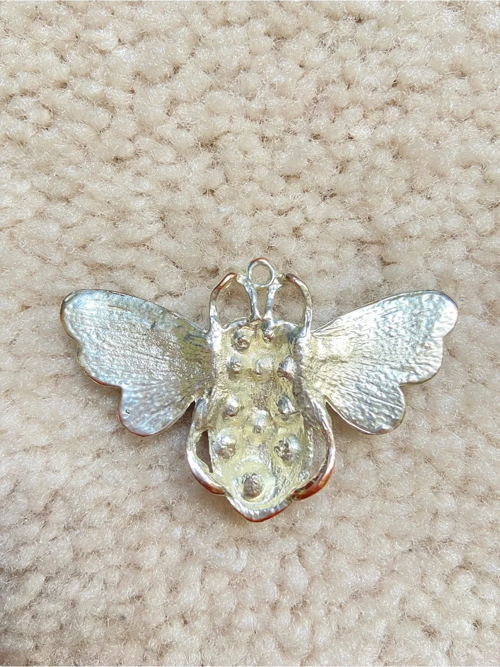 Statement Silver Beetle Pendant with Purple & Teal Enamel, Purple Rhinestones